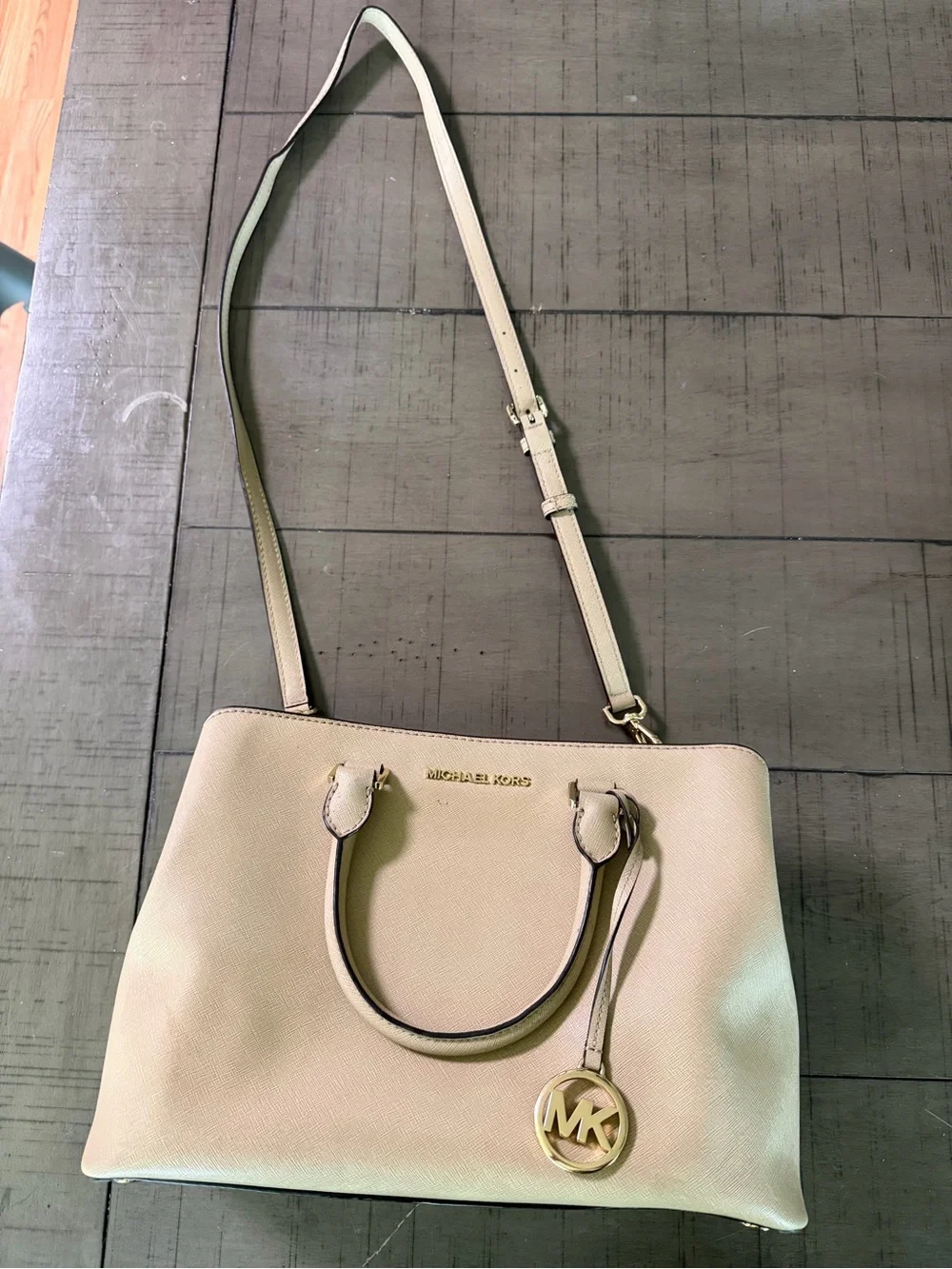 Michael Kors Light Tan Saffiano Leather Shoulder Satchel